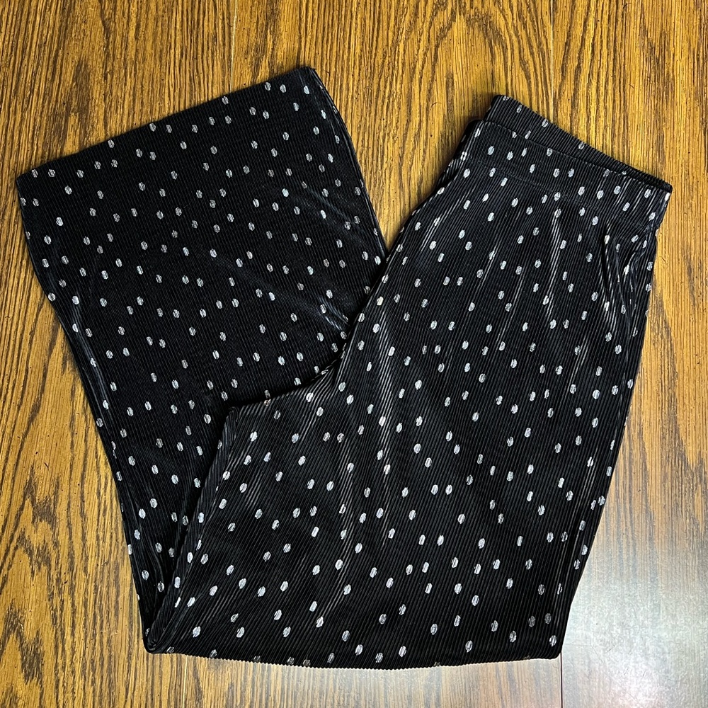 Topshop Black Wide Leg Pants with White Polka Dot Print